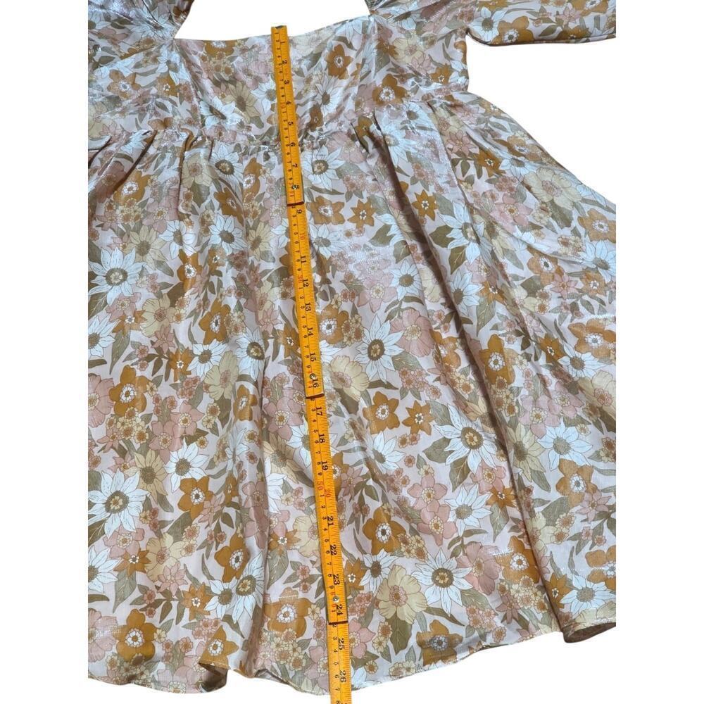 Storia Floral Puff Sleeve Dress Sz-Small Square Neck Romantic Boho Cottagecore - Picture 7 of 8